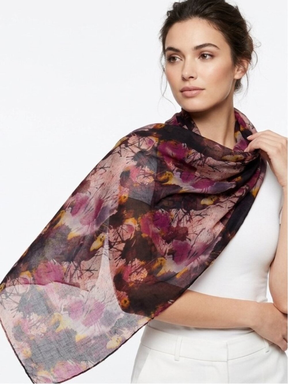 Pinkstix Abstract Floral Print Oblong Scarf Mix Magenta Black Yellow Purple -595